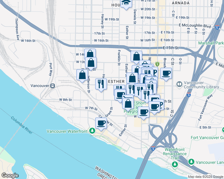 map of restaurants, bars, coffee shops, grocery stores, and more near 907 Harney Street in Vancouver