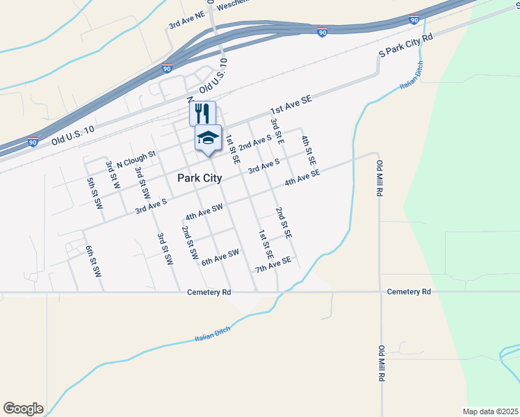 map of restaurants, bars, coffee shops, grocery stores, and more near 415 2nd Street Southeast in Park City