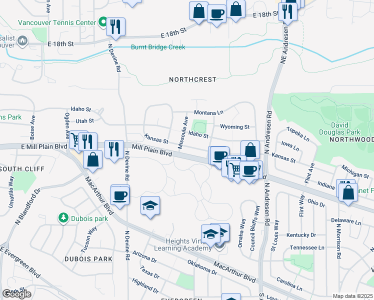 map of restaurants, bars, coffee shops, grocery stores, and more near 6111 Kansas Street in Vancouver