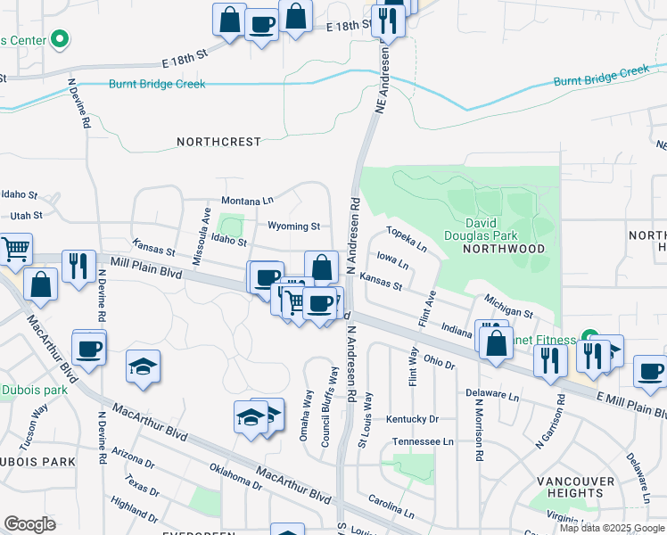 map of restaurants, bars, coffee shops, grocery stores, and more near 6704 Kansas Street in Vancouver