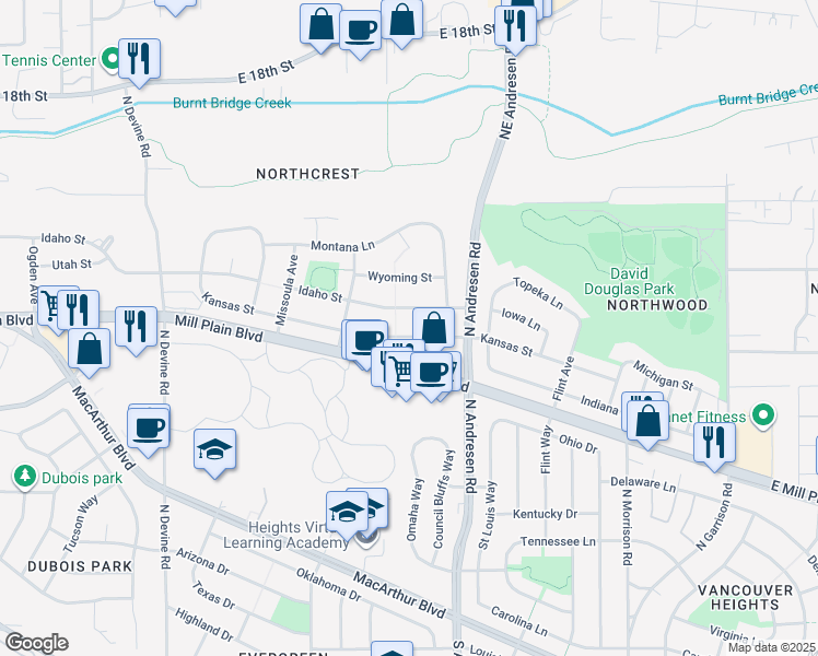 map of restaurants, bars, coffee shops, grocery stores, and more near 6510 Kansas Street in Vancouver