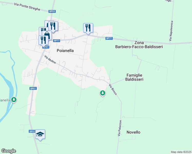 map of restaurants, bars, coffee shops, grocery stores, and more near 31 Via Bosco in Poianella