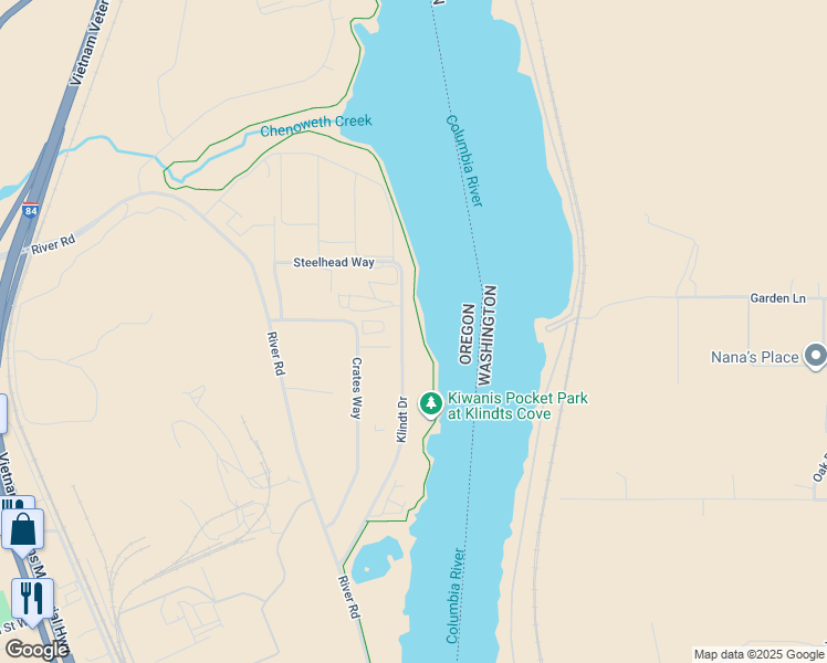 map of restaurants, bars, coffee shops, grocery stores, and more near 3801 Klindt Drive in The Dalles