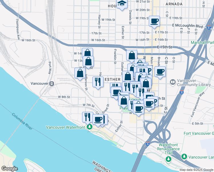 map of restaurants, bars, coffee shops, grocery stores, and more near 907 Harney Street in Vancouver