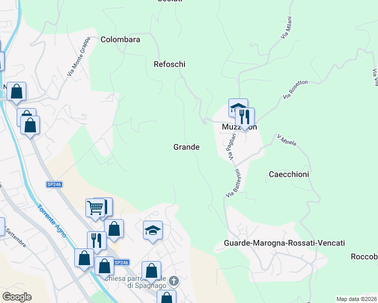map of restaurants, bars, coffee shops, grocery stores, and more near 9 Via Grande in Grande