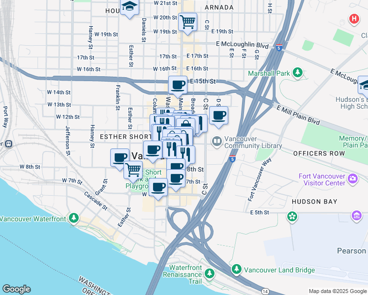 map of restaurants, bars, coffee shops, grocery stores, and more near 913 Main Street in Vancouver