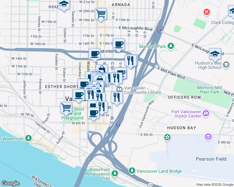 map of restaurants, bars, coffee shops, grocery stores, and more near 901 C Street in Vancouver