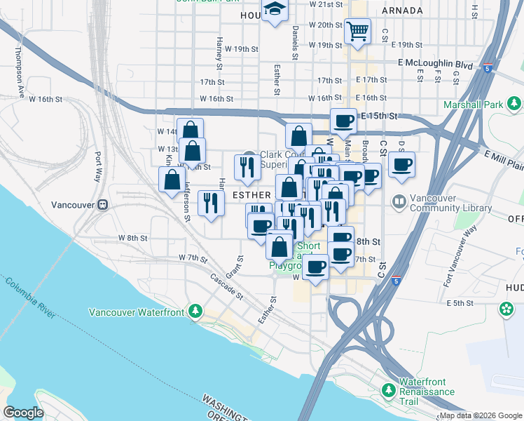 map of restaurants, bars, coffee shops, grocery stores, and more near 907 Harney Street in Vancouver