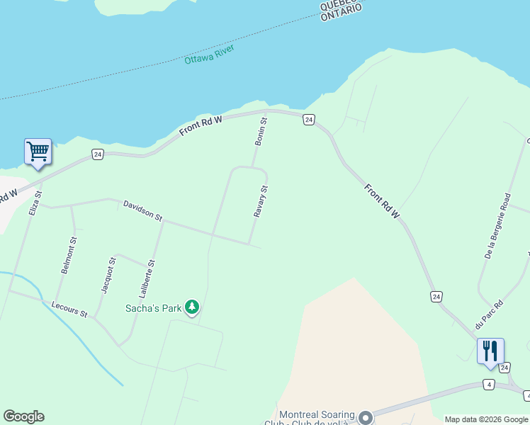map of restaurants, bars, coffee shops, grocery stores, and more near 8 Ravary Street in L'Orignal