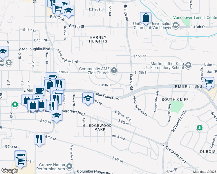 map of restaurants, bars, coffee shops, grocery stores, and more near 3603 East 11th Street in Vancouver
