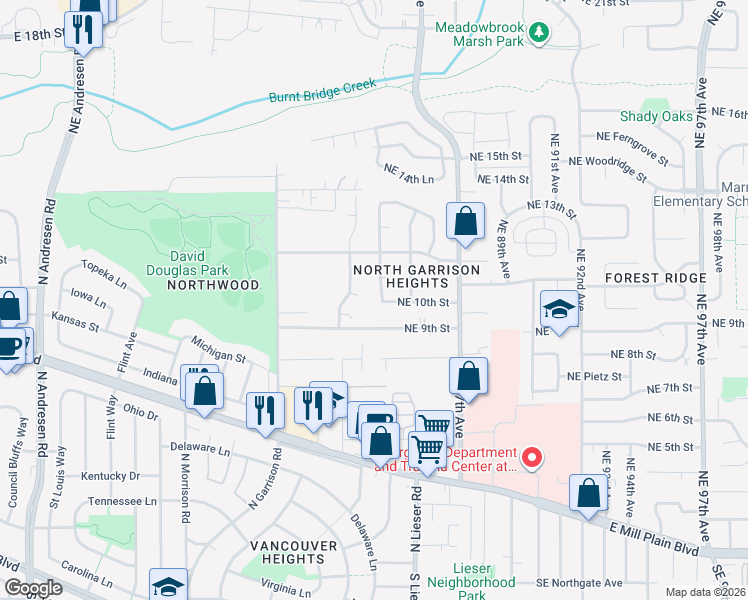 map of restaurants, bars, coffee shops, grocery stores, and more near 920 Northeast 84th Avenue in Vancouver