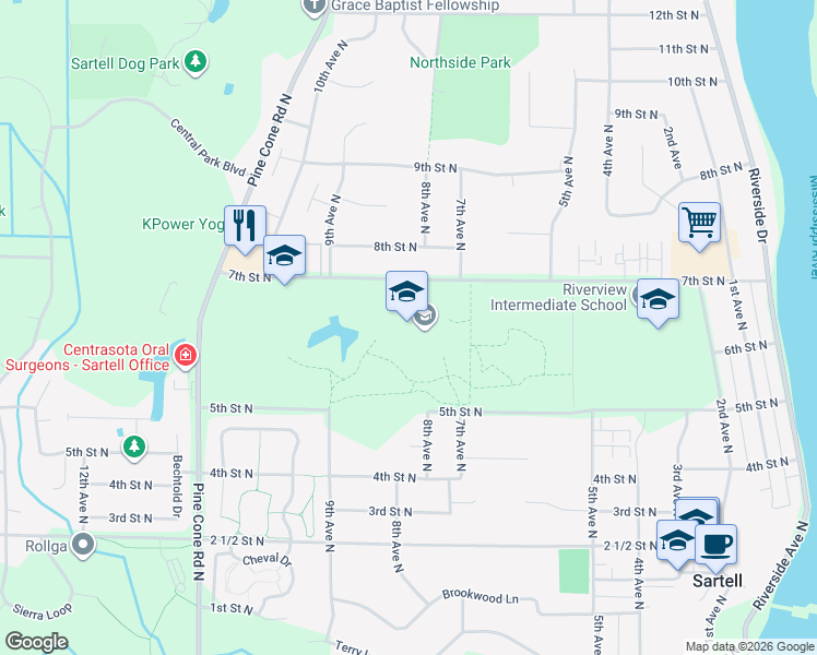 map of restaurants, bars, coffee shops, grocery stores, and more near 748 7th Street North in Sartell