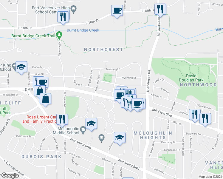 map of restaurants, bars, coffee shops, grocery stores, and more near 6216 Kansas Street in Vancouver