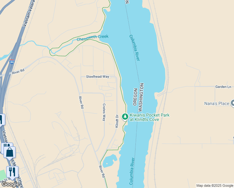 map of restaurants, bars, coffee shops, grocery stores, and more near 3801 Klindt Drive in The Dalles