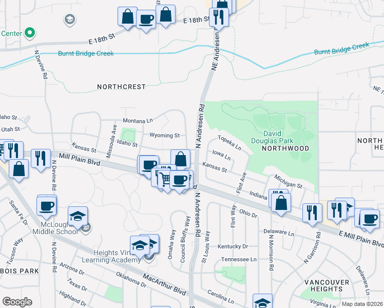 map of restaurants, bars, coffee shops, grocery stores, and more near 6704 Kansas Street in Vancouver