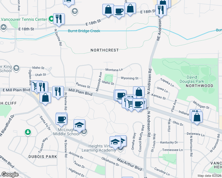 map of restaurants, bars, coffee shops, grocery stores, and more near 6216 Kansas Street in Vancouver