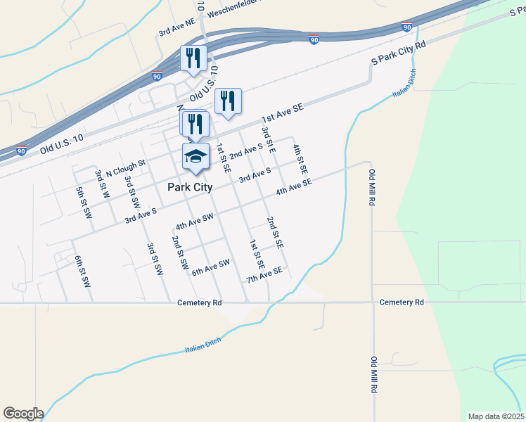 map of restaurants, bars, coffee shops, grocery stores, and more near 415 2nd Street Southeast in Park City