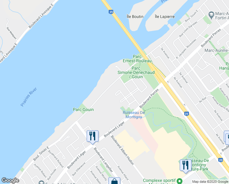 map of restaurants, bars, coffee shops, grocery stores, and more near 7055 Place Joseph Michaud in Montréal