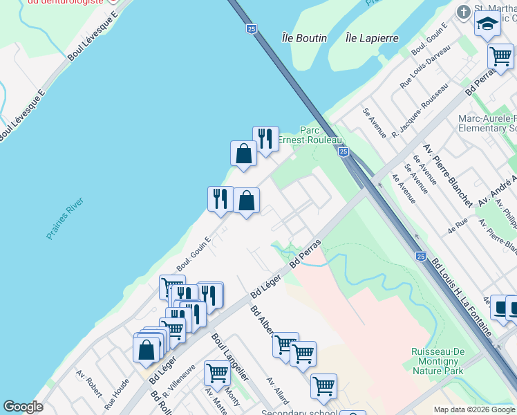map of restaurants, bars, coffee shops, grocery stores, and more near 7055 Place Joseph Michaud in Montréal