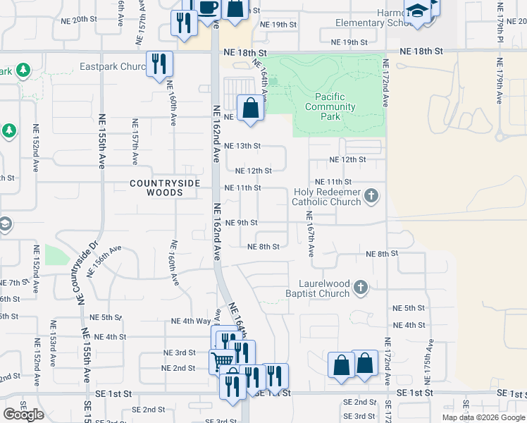 map of restaurants, bars, coffee shops, grocery stores, and more near 904 Northeast 164th Avenue in Vancouver