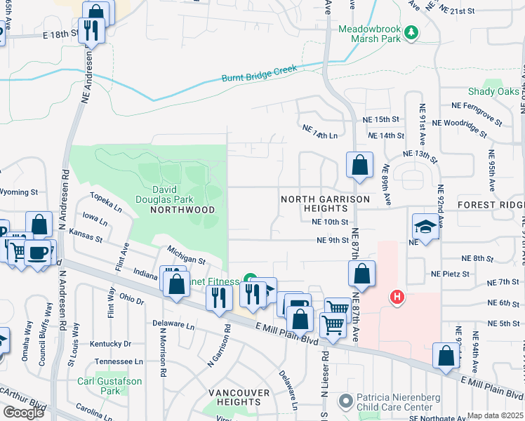 map of restaurants, bars, coffee shops, grocery stores, and more near 1000 Northeast 82nd Avenue in Vancouver