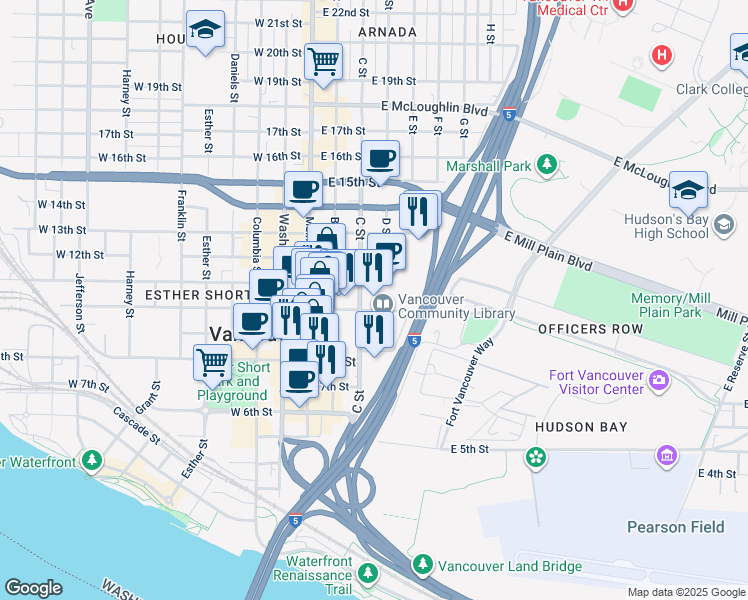 map of restaurants, bars, coffee shops, grocery stores, and more near 312 East Evergreen Boulevard in Vancouver