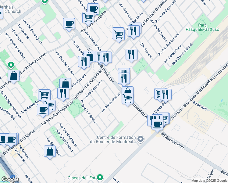 map of restaurants, bars, coffee shops, grocery stores, and more near 11615 Avenue Alfred Laurence in Montreal