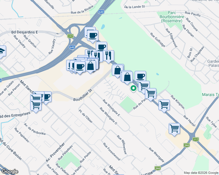 map of restaurants, bars, coffee shops, grocery stores, and more near 149 Rue du Jardin-des-Tourelles in Rosemã¨Re
