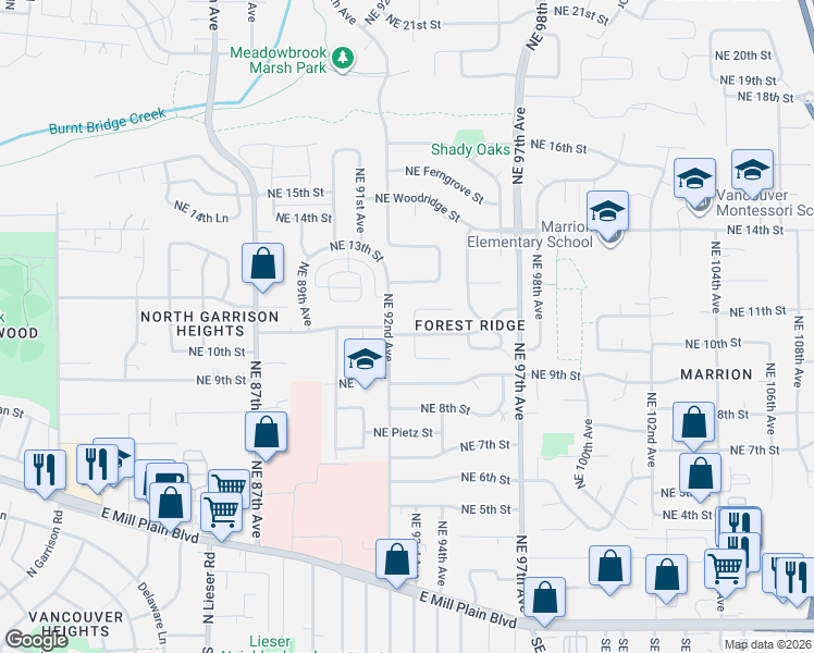 map of restaurants, bars, coffee shops, grocery stores, and more near 916 Northeast 92nd Avenue in Vancouver