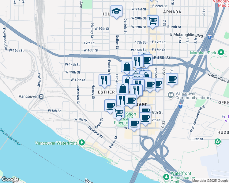 map of restaurants, bars, coffee shops, grocery stores, and more near in Vancouver