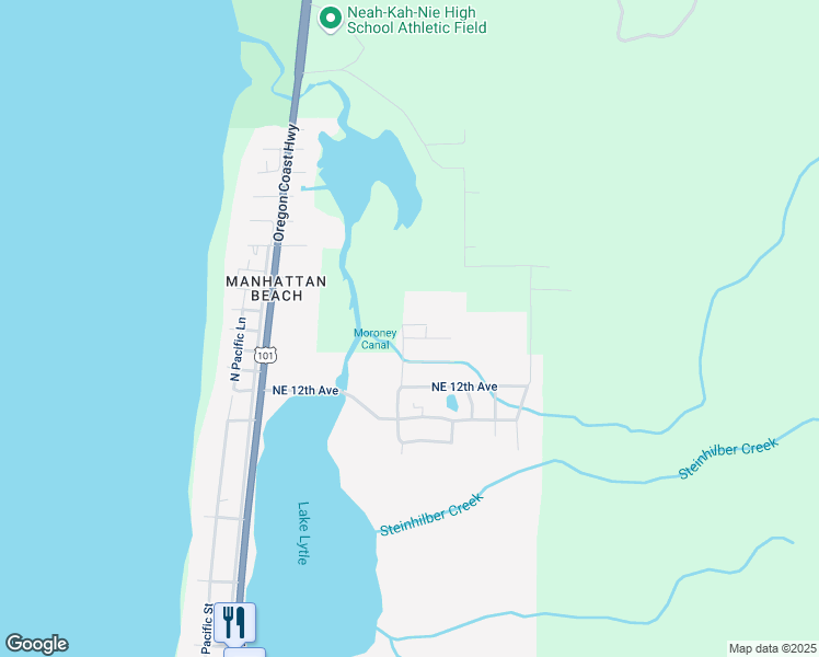 map of restaurants, bars, coffee shops, grocery stores, and more near 1438 Northeast Lake Boulevard in Rockaway Beach