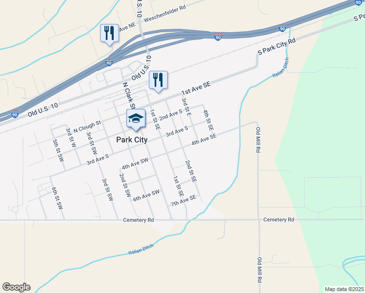 map of restaurants, bars, coffee shops, grocery stores, and more near 308 2nd St SE in Park City