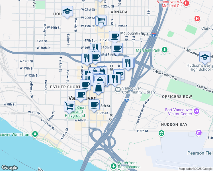 map of restaurants, bars, coffee shops, grocery stores, and more near in Vancouver