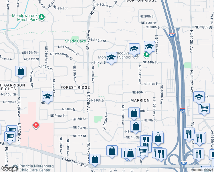 map of restaurants, bars, coffee shops, grocery stores, and more near 1106 Northeast 100th Avenue in Vancouver