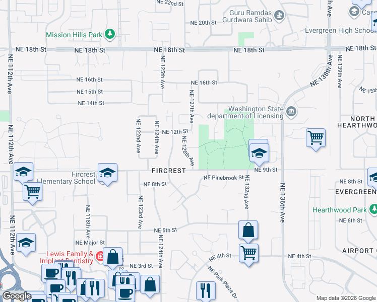 map of restaurants, bars, coffee shops, grocery stores, and more near 12610 Northeast 11th Street in Vancouver