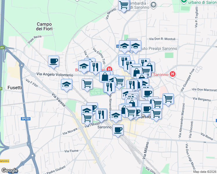 map of restaurants, bars, coffee shops, grocery stores, and more near 4 Via Vittime del Lavoro in Saronno