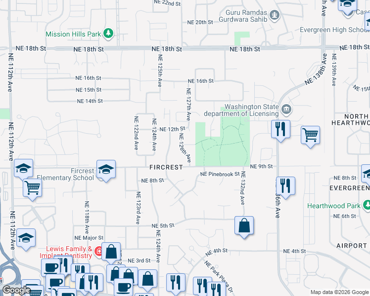 map of restaurants, bars, coffee shops, grocery stores, and more near 12610 Northeast 11th Street in Vancouver