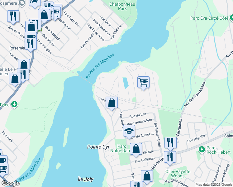 map of restaurants, bars, coffee shops, grocery stores, and more near 4 Rue Notre-Dame-de-Laval in Laval