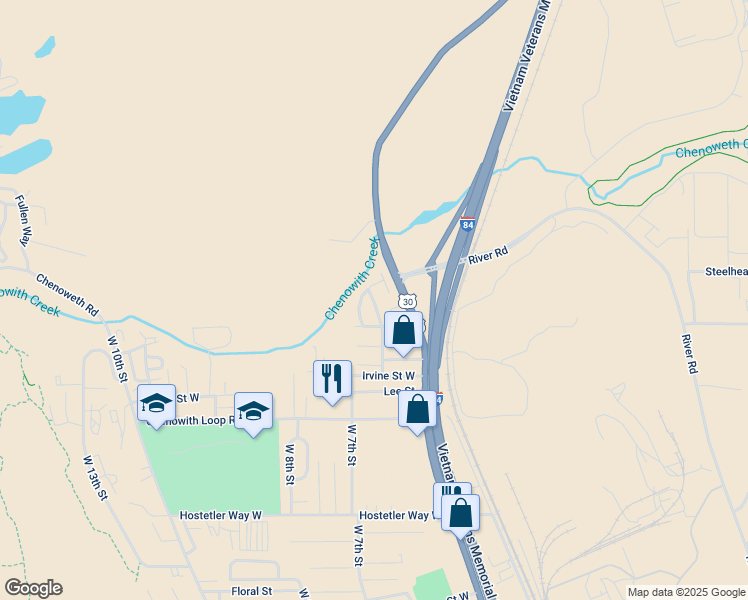 map of restaurants, bars, coffee shops, grocery stores, and more near 750 Division Street in The Dalles
