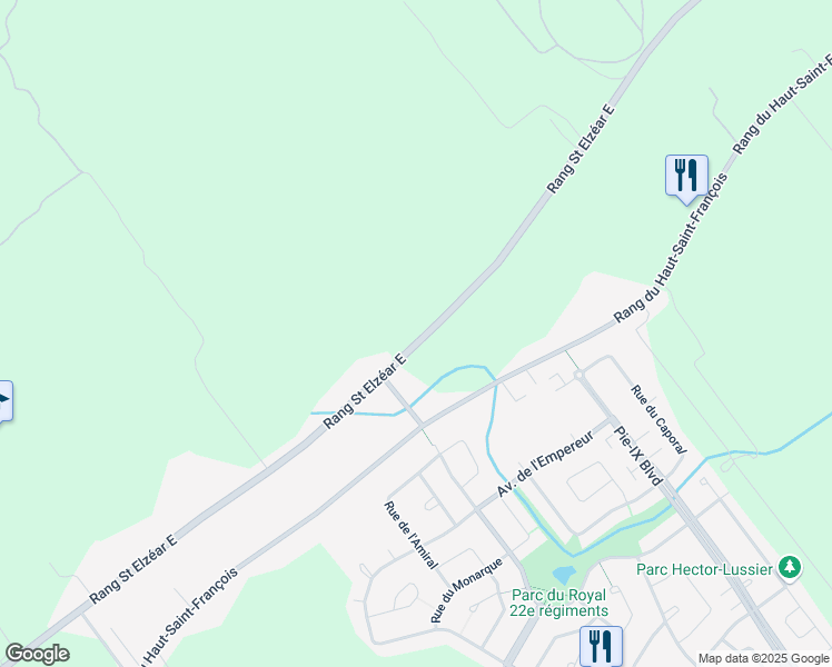 map of restaurants, bars, coffee shops, grocery stores, and more near 3625 Rang Saint Elzéar Est in Laval