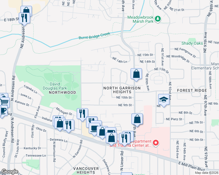 map of restaurants, bars, coffee shops, grocery stores, and more near 8309 Northeast 12th Street in Vancouver