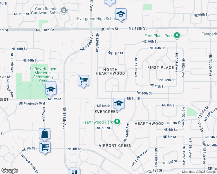map of restaurants, bars, coffee shops, grocery stores, and more near 1115 Northeast Keyes Road in Vancouver