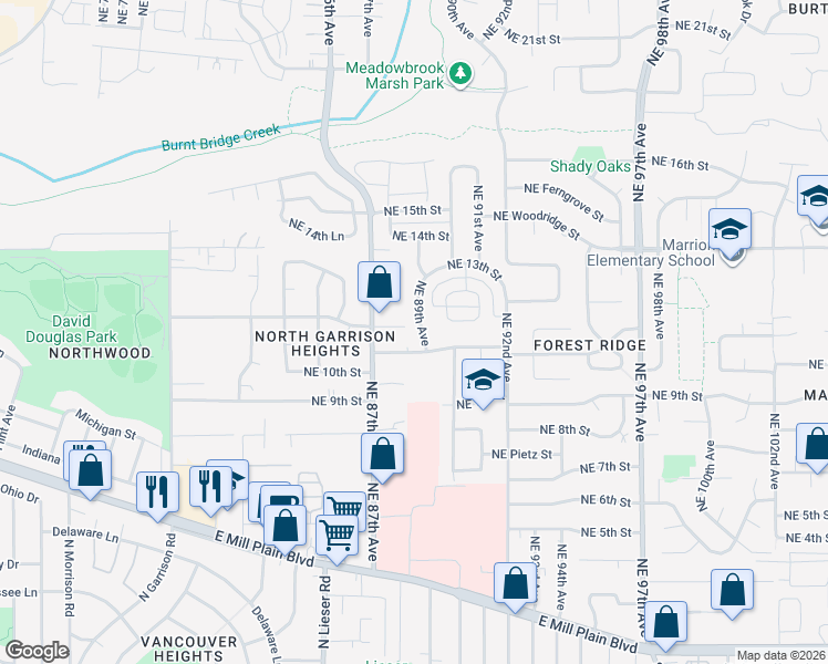 map of restaurants, bars, coffee shops, grocery stores, and more near 1113 Northeast 89th Avenue in Vancouver
