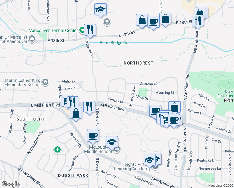 map of restaurants, bars, coffee shops, grocery stores, and more near 1200 Nampa Court in Vancouver