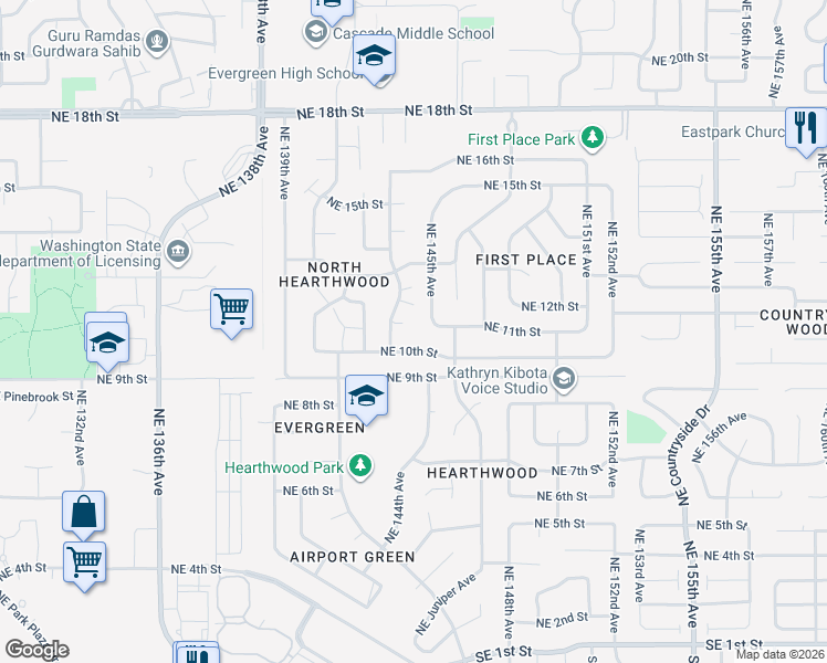 map of restaurants, bars, coffee shops, grocery stores, and more near 1100 Northeast 145th Avenue in Vancouver
