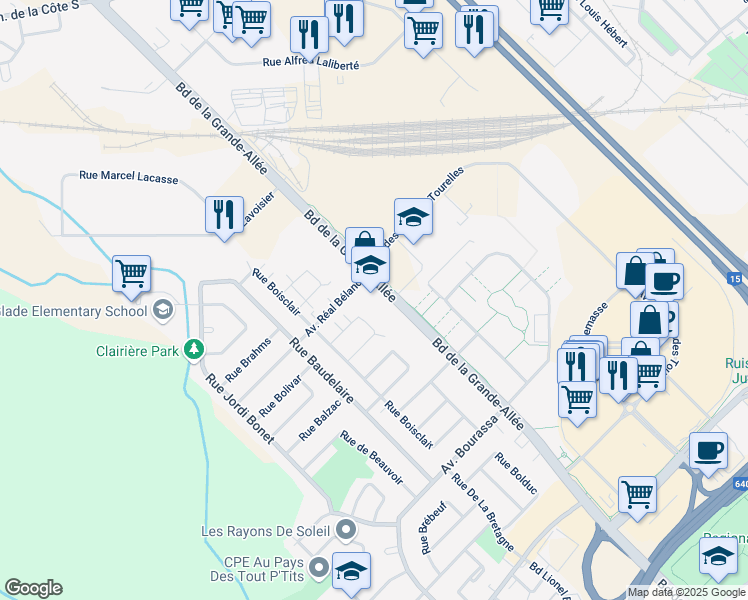 map of restaurants, bars, coffee shops, grocery stores, and more near 2512-3700 Boulevard de la Grande Allée in Boisbriand