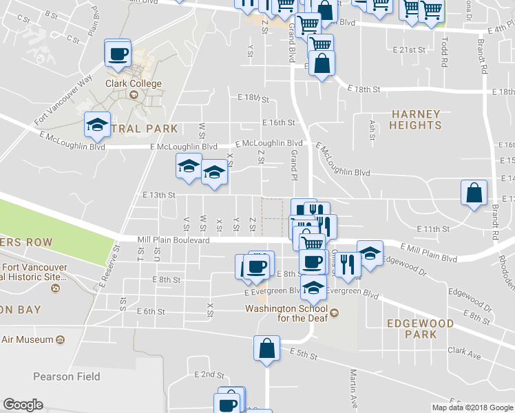 map of restaurants, bars, coffee shops, grocery stores, and more near 1203 Z Street in Vancouver
