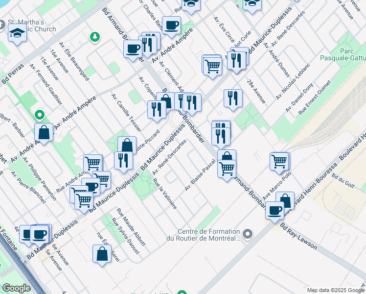 map of restaurants, bars, coffee shops, grocery stores, and more near in Montreal