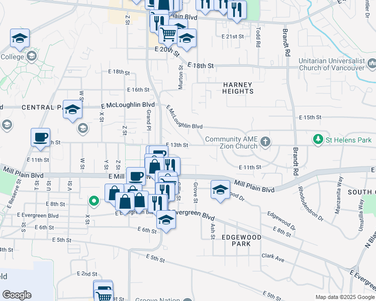 map of restaurants, bars, coffee shops, grocery stores, and more near 3111 East 13th Place in Vancouver