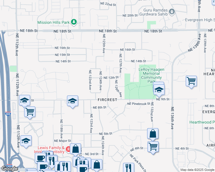 map of restaurants, bars, coffee shops, grocery stores, and more near 1109 Northeast 125th Avenue in Vancouver